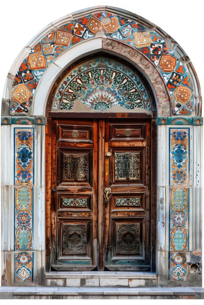 Ottoman painting of door architecture building white background.