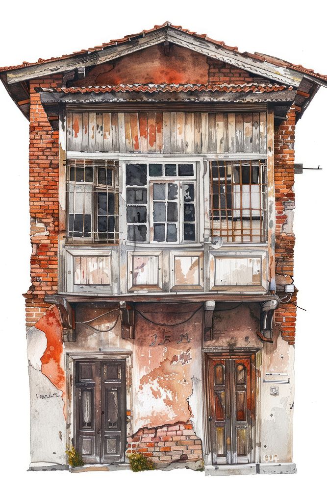 Ottoman painting of house deterioration neighbourhood architecture.