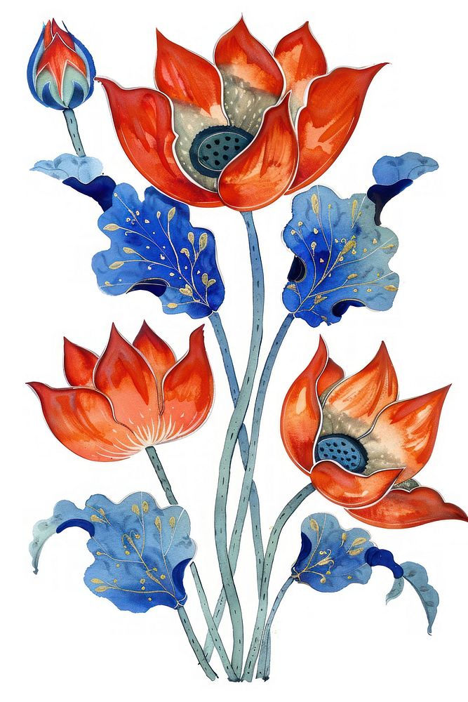 Ottoman painting of lotus pattern flower plant.