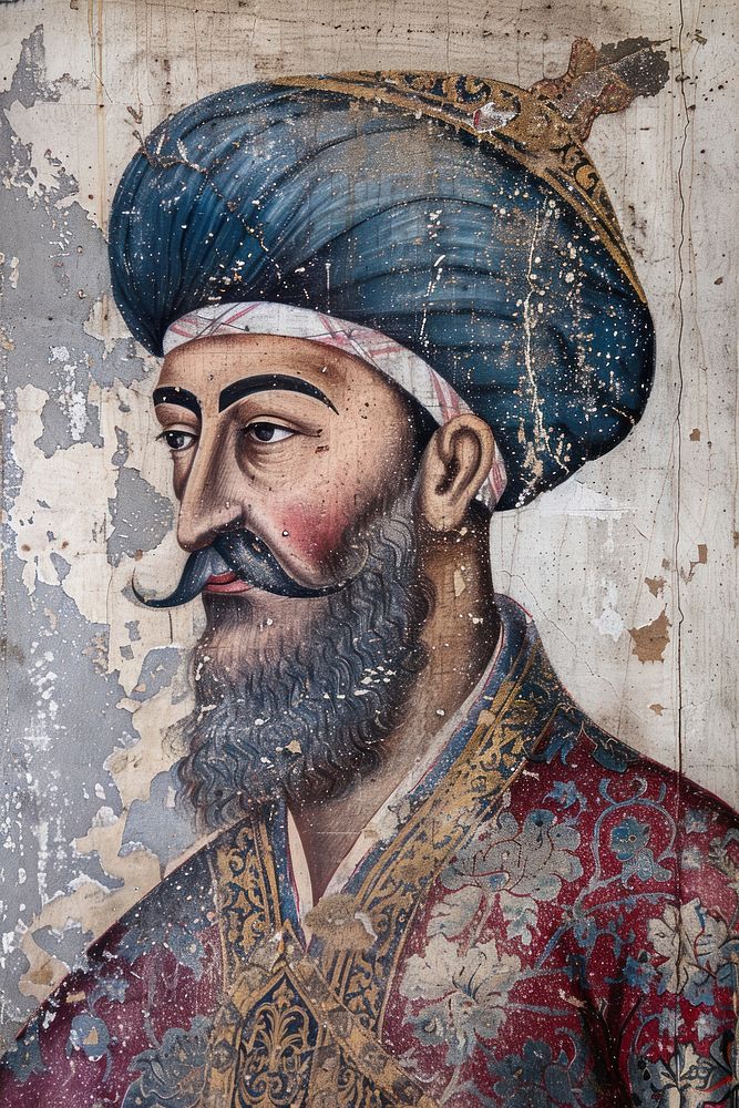 Ottoman painting of muslim portrait drawing sketch.