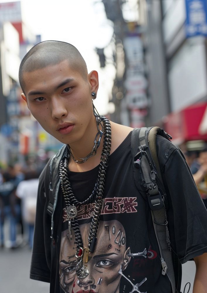 Young skinhead japanese man accessories electronics accessory.