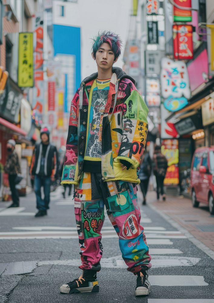 Young japanese man clothing transportation accessories.