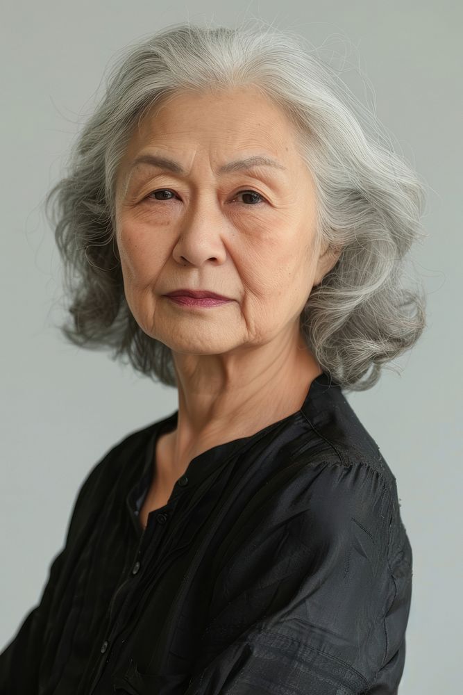 Asian old woman portrait photo hair.