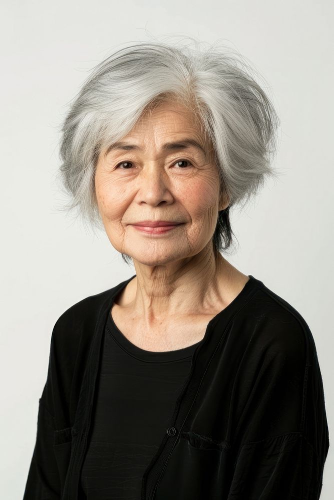 Asian old woman portrait photo hair.