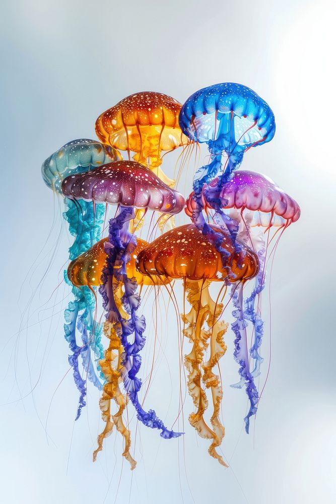 Colorful jellyfish invertebrate lobster seafood.