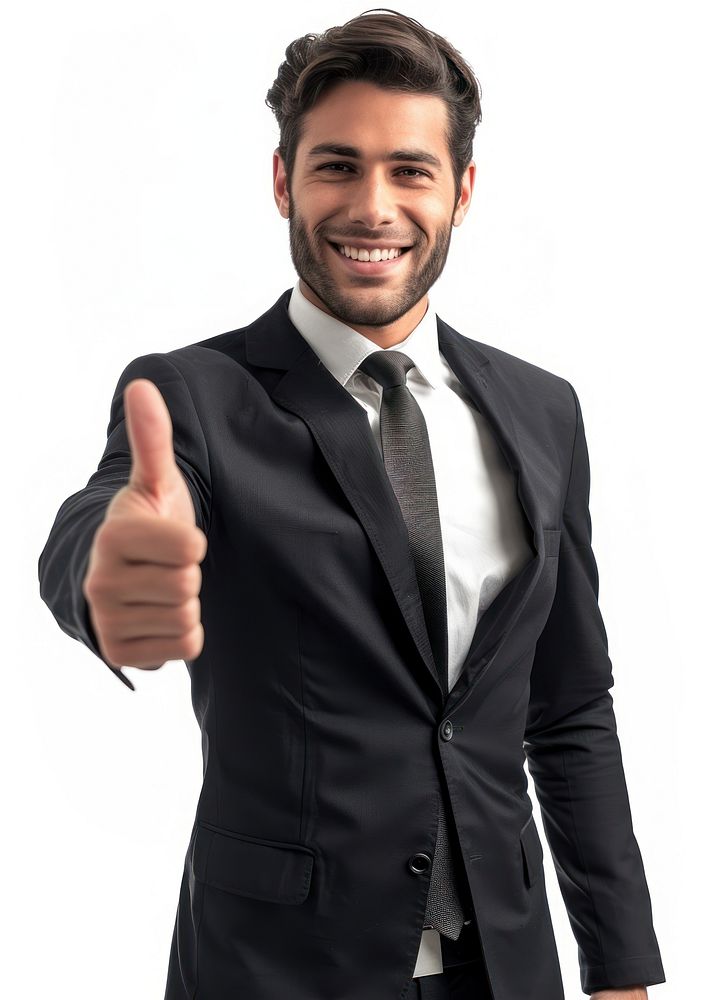 Businessman open handshake smile adult white background.