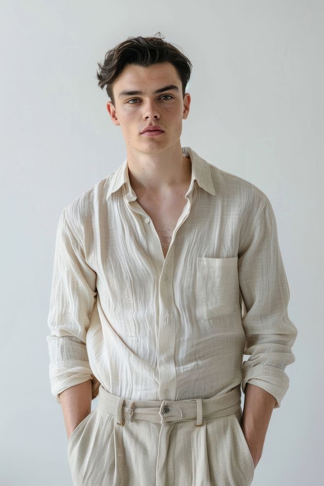 A male model wearing a linen shirt photography clothing portrait.
