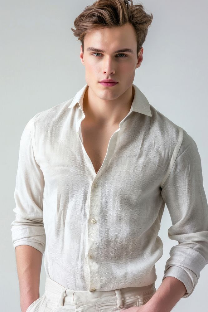 A male model wearing a shirt man clothing apparel.