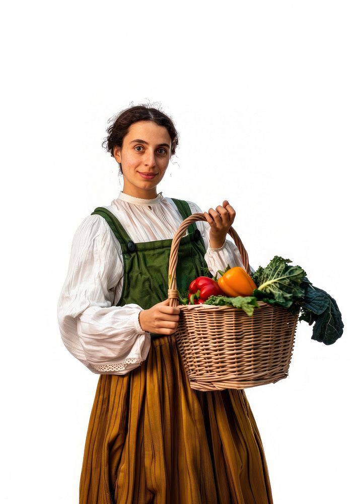 Farmer woman holding veggie basket female person adult.