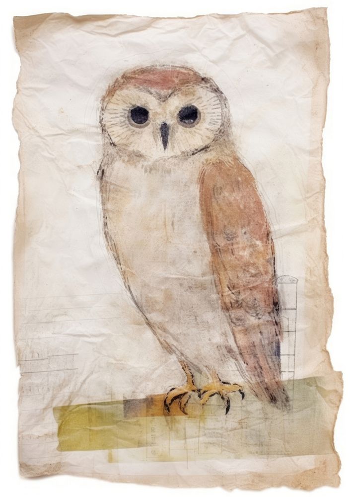 Owl ripped paper painting animal bird.