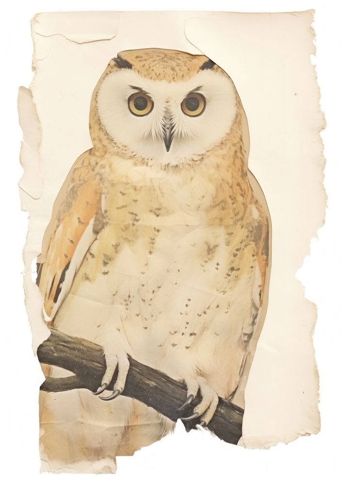 Owl ripped paper animal bird white background.