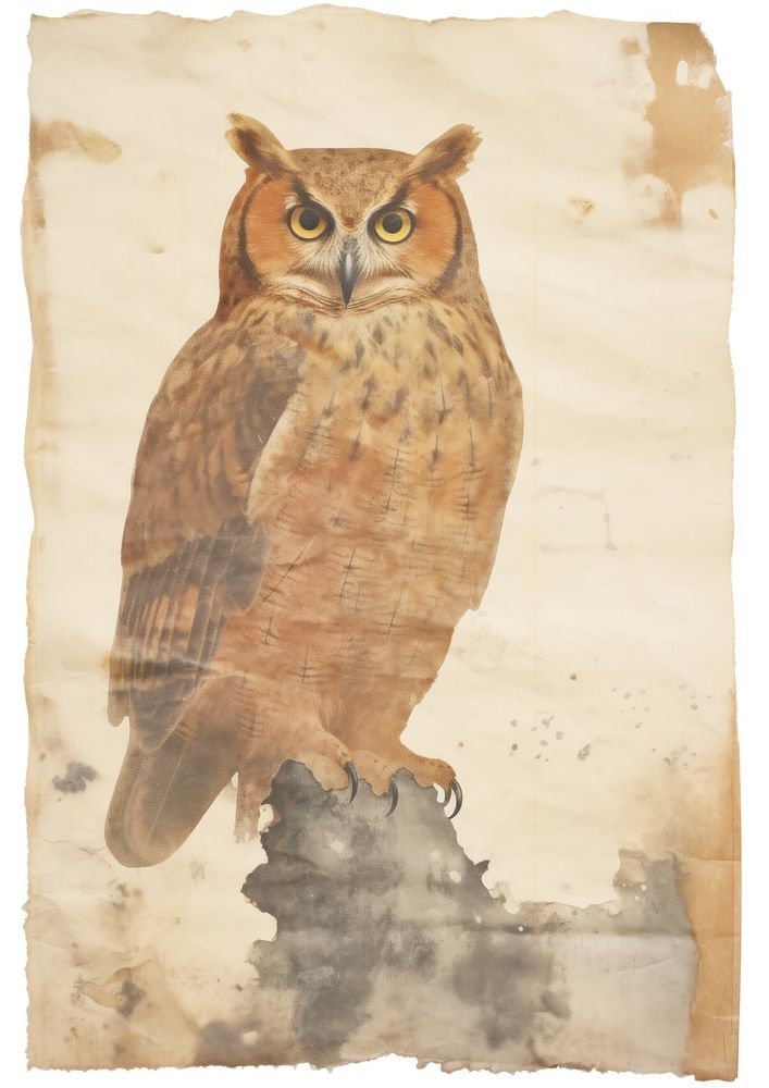 Owl ripped paper painting animal bird.