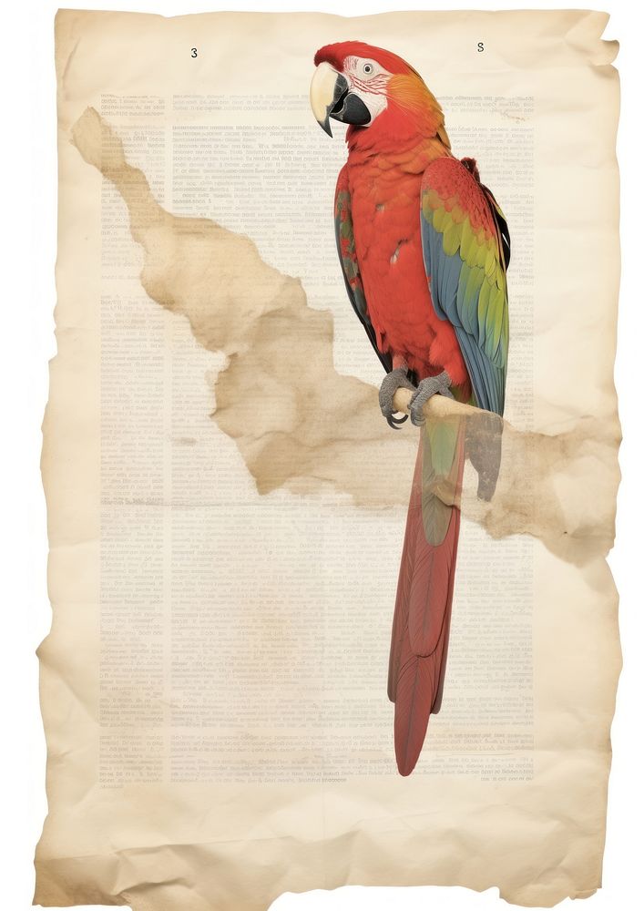 Parrot ripped paper animal bird white background.