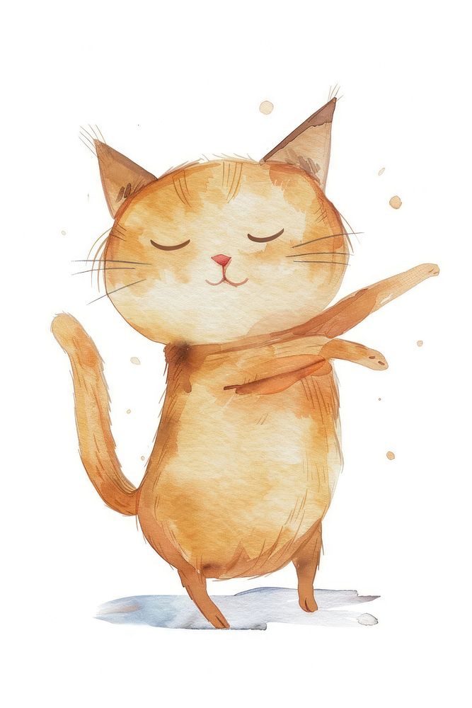 Cat dancing illustrated painting drawing.