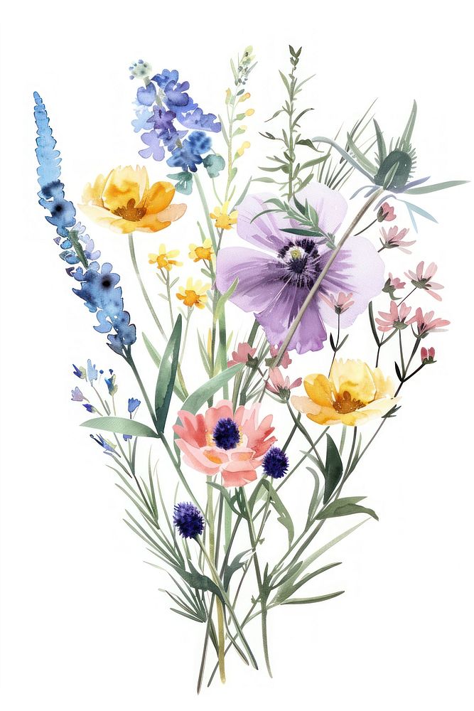 Wildflower bouquet graphics lavender pattern.