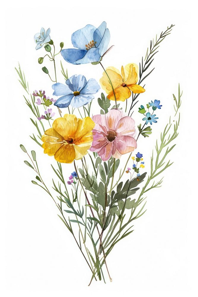 Wildflower bouquet illustrated asteraceae painting.