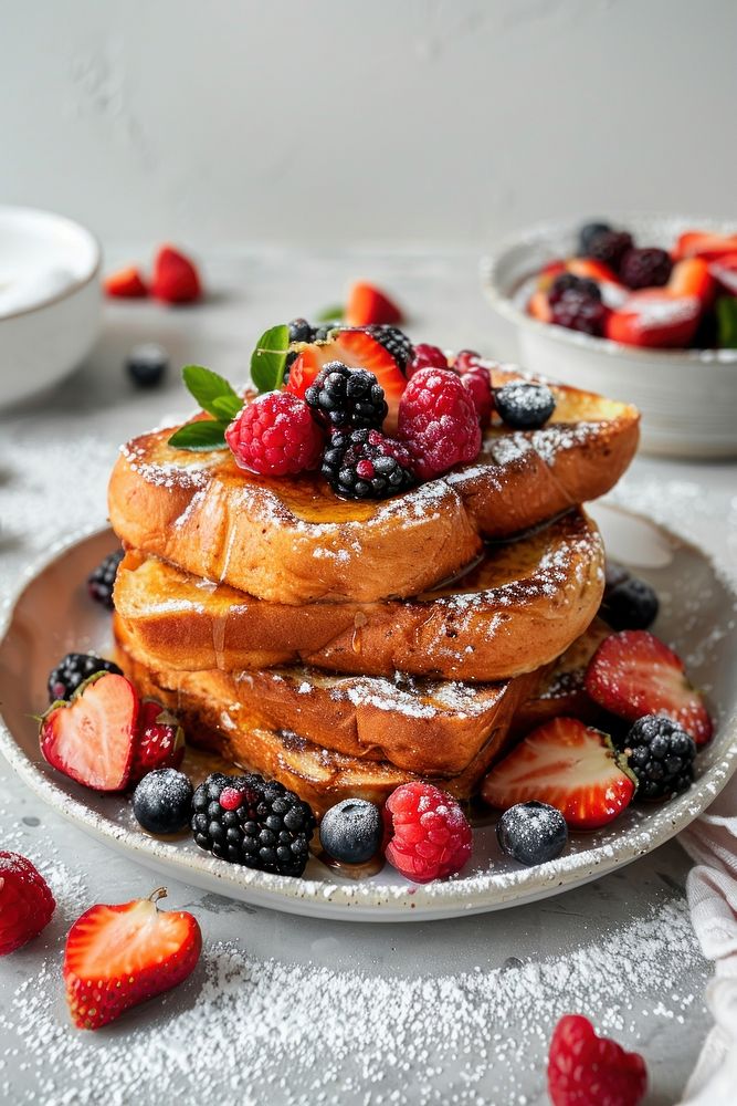 Focaccia French Toast with berries minimal serving berry breakfast fruit.
