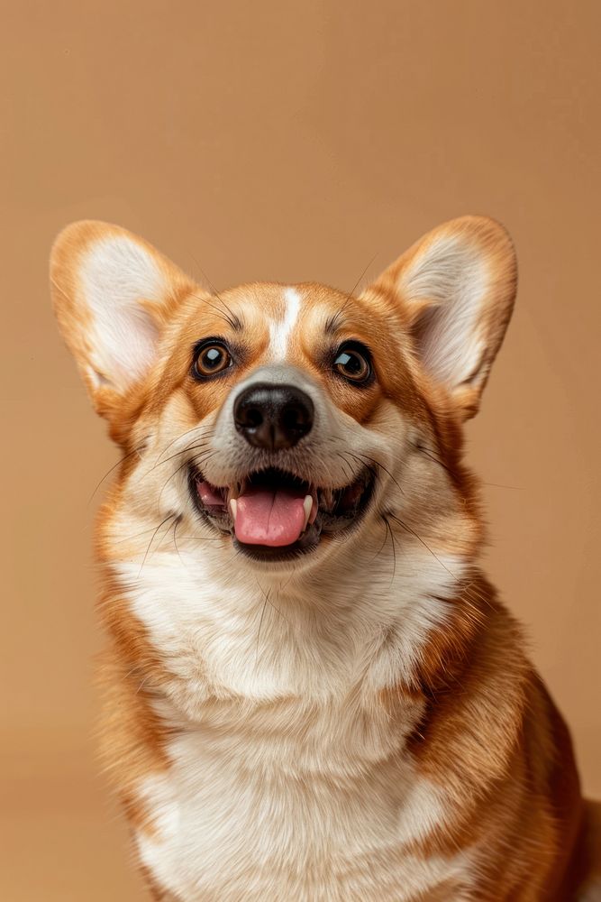 Studio photo of a happy corgi portrait mammal animal puppy.