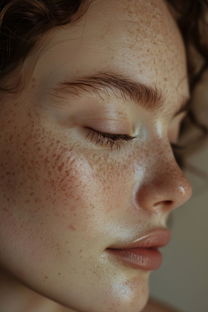 Woman skin sitting in studio freckle adult relaxation.