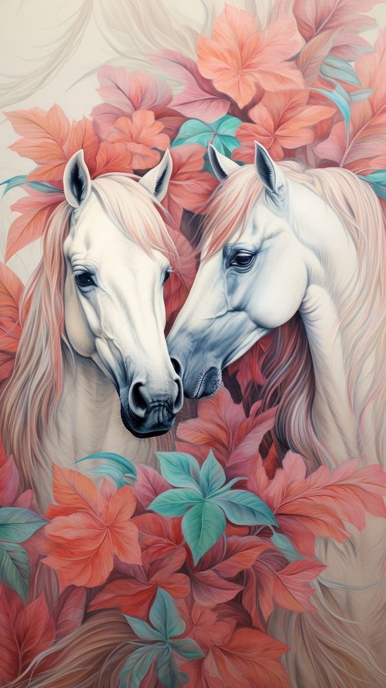 Wallpaper horses drawing painting animal.