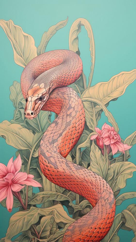 Wallpaper snake reptile red art.