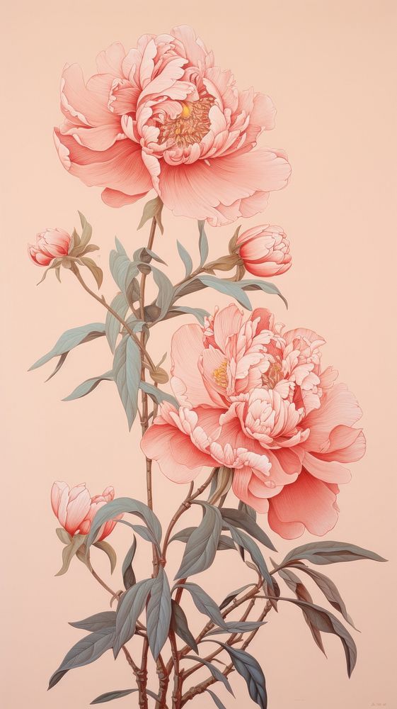 Wallpaper peony flowers drawing sketch plant.