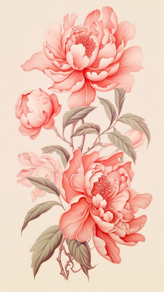 Wallpaper peony pattern drawing flower.