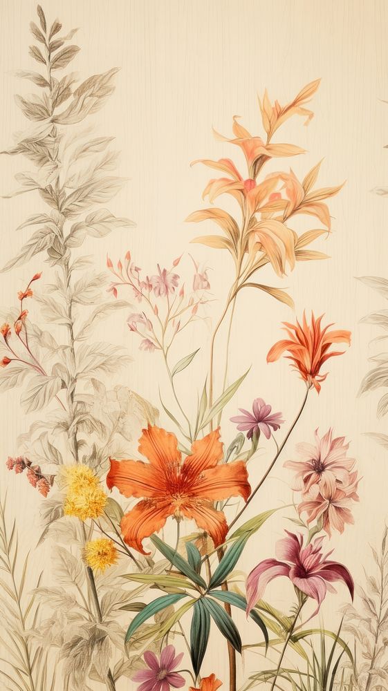 Wallpaper wildflowers backgrounds painting pattern.