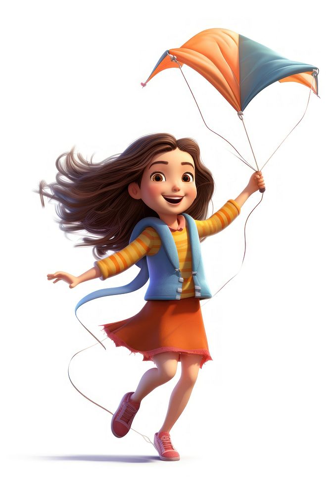 A kid girl flying a kite toy white background happiness.