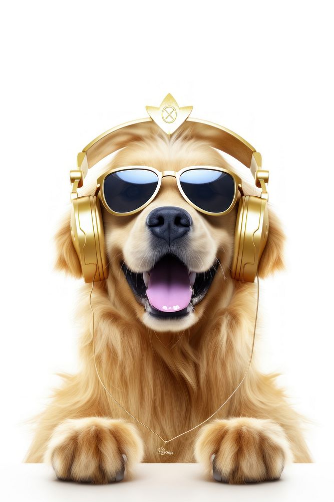 Cool young golden retriever dog sunglasses mammal animal.