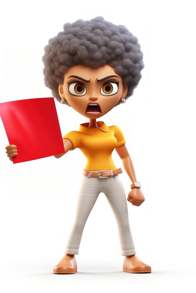 An angry woman holding a protest sign doll toy white background.