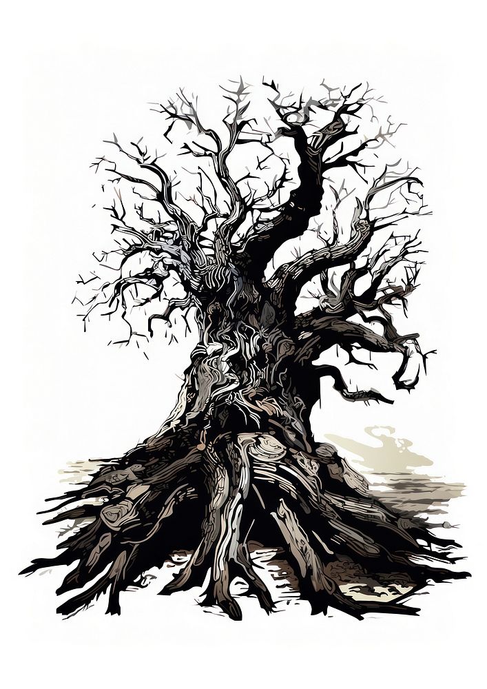 Oak Tree tree art illustrated.