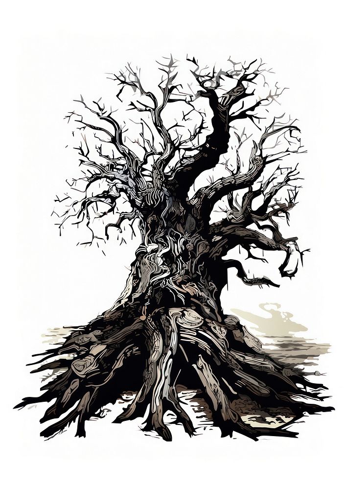 Oak Tree tree art illustrated. | Free Photo Illustration - rawpixel