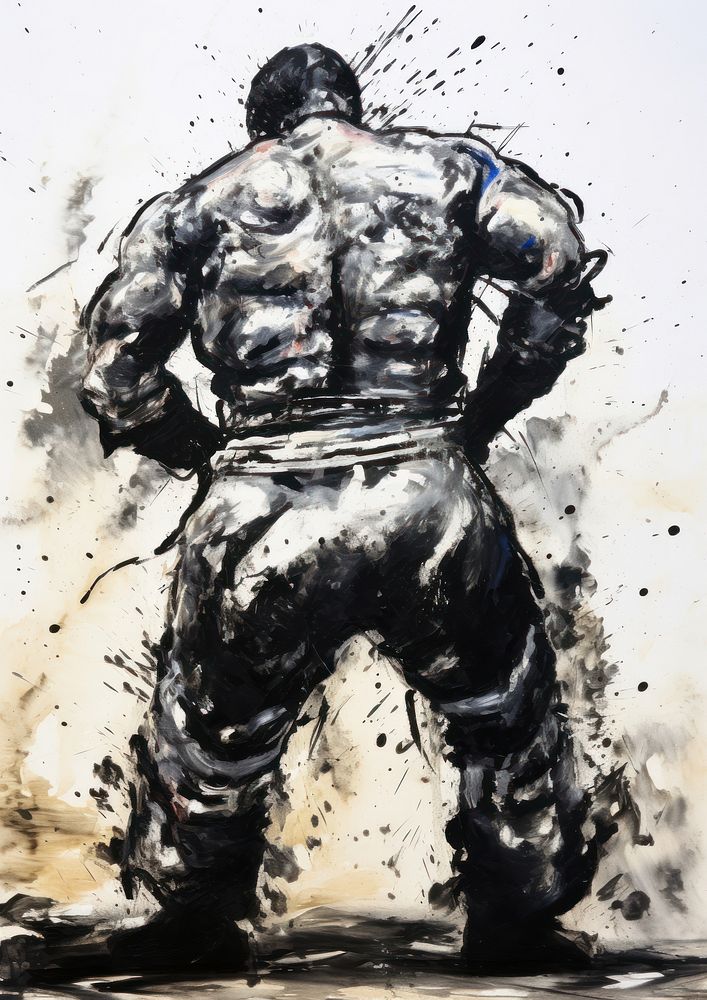 A black judo guy standing pose painting art person.