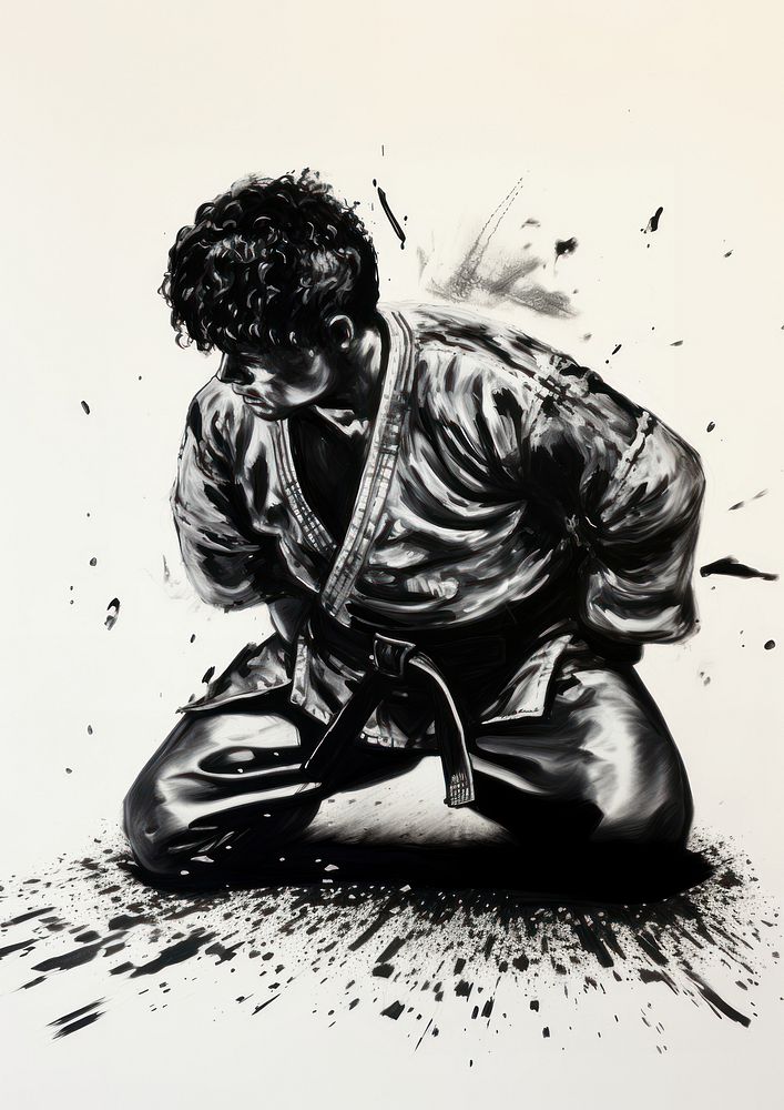 Taekwondo art illustrated kneeling.