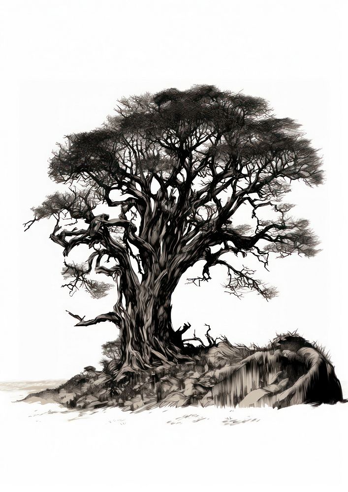 An acacia tree art illustrated drawing.