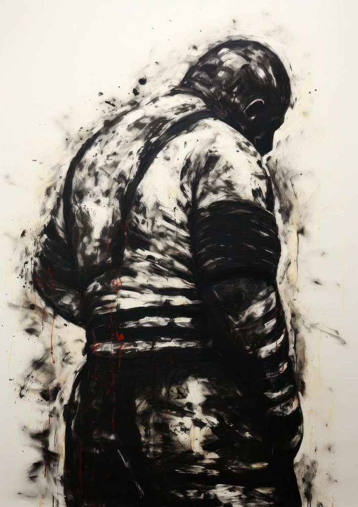 A black judo guy standing pose painting art photography.