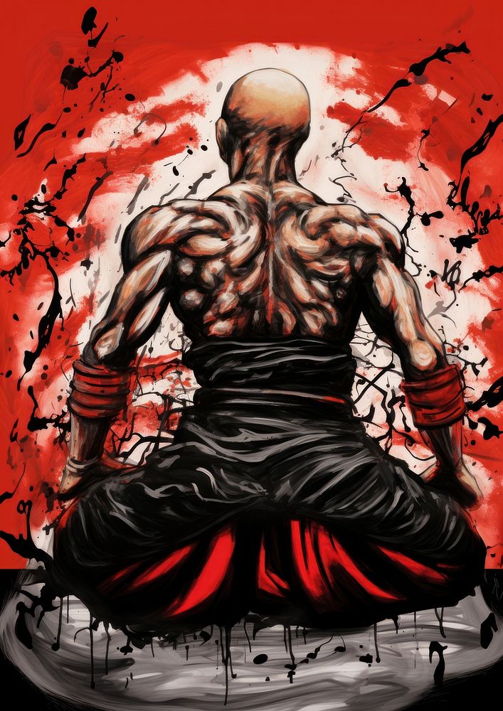 A Shaolin monk painting back art.