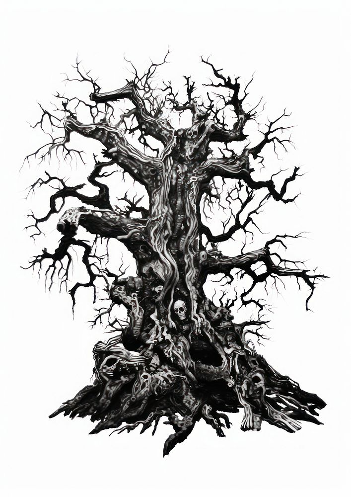 An old oak tree art illustrated.