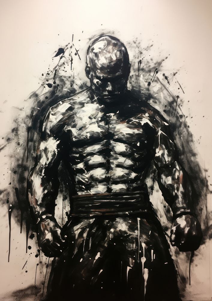 A Brazillian jiu-jitsu black fighter standing pose painting art photography.