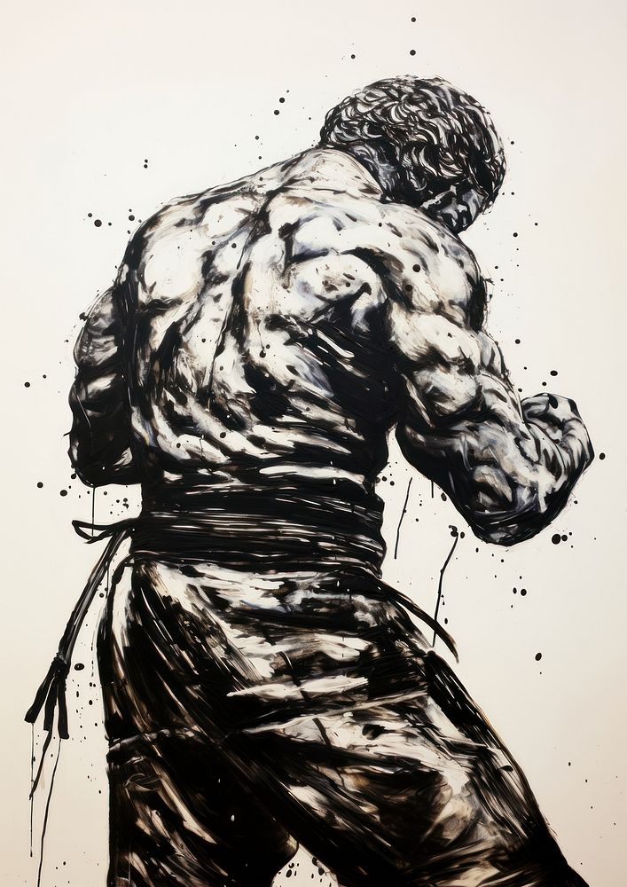 A black judo guy standing pose painting art illustrated.