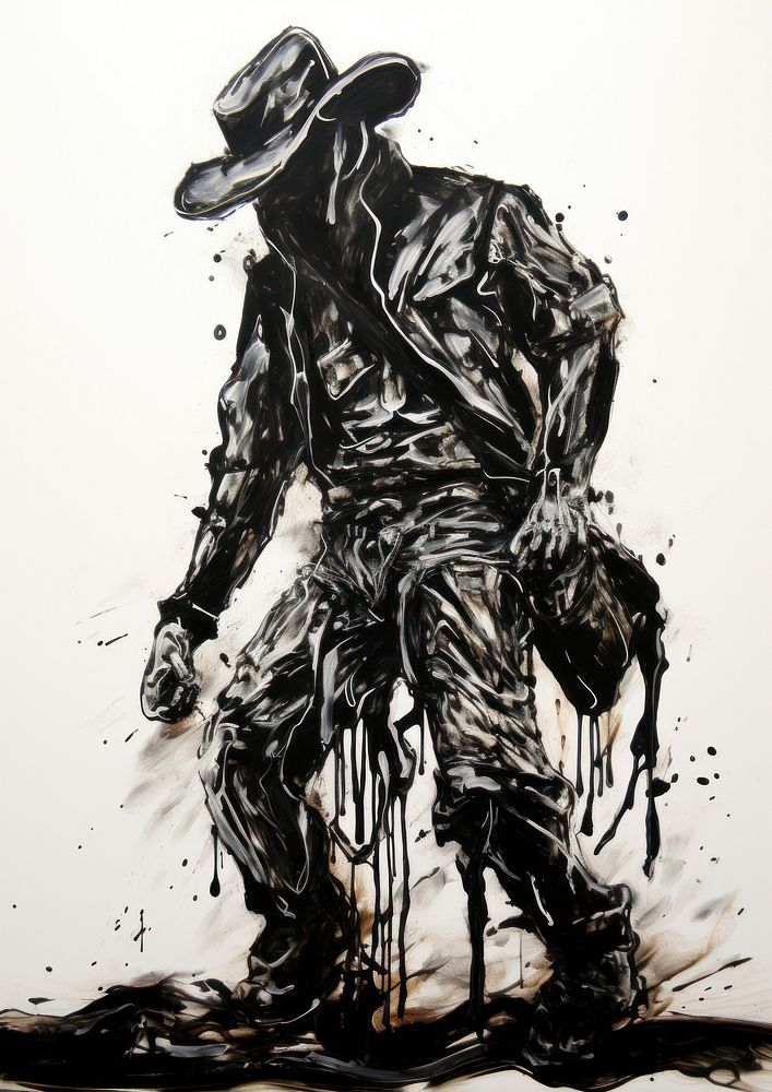 A black cowboy standing pose painting art silhouette.