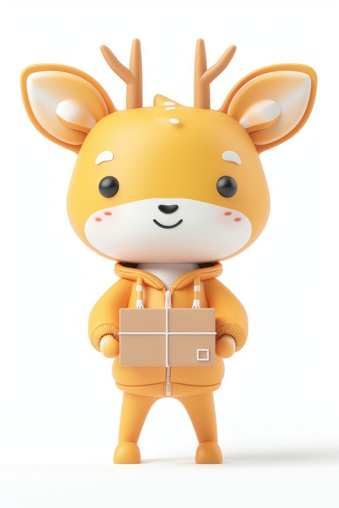 Deer in delivery costume cute toy white background.