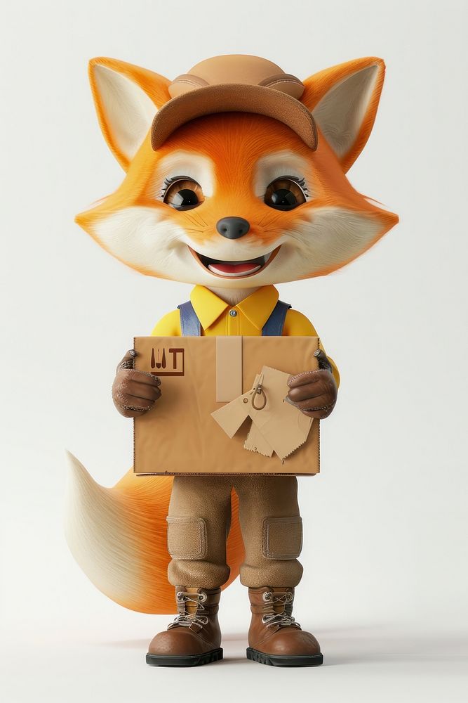 Fox in delivery costume cardboard cute toy.