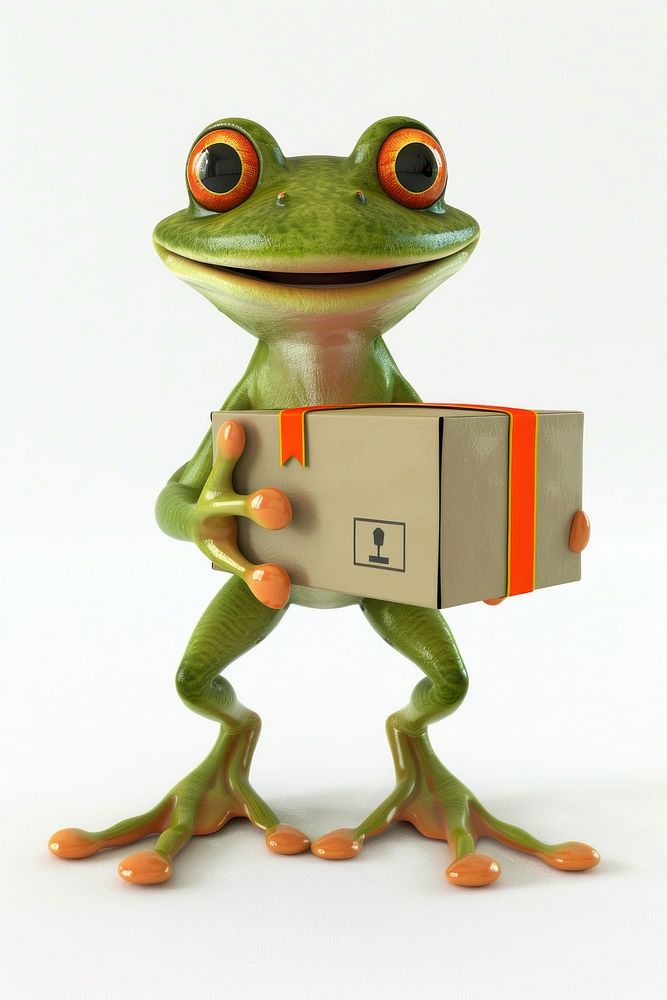 Frog in delivery costume amphibian animal box.