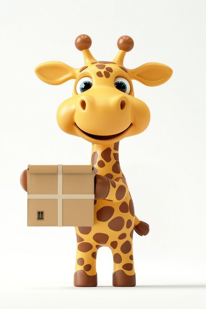 Giraffe in delivery costume box cardboard cute.