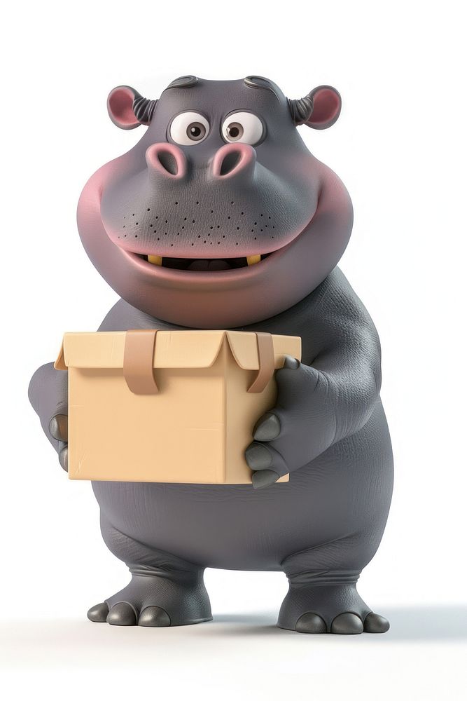 Hippopotamus in delivery costume box cardboard mammal.