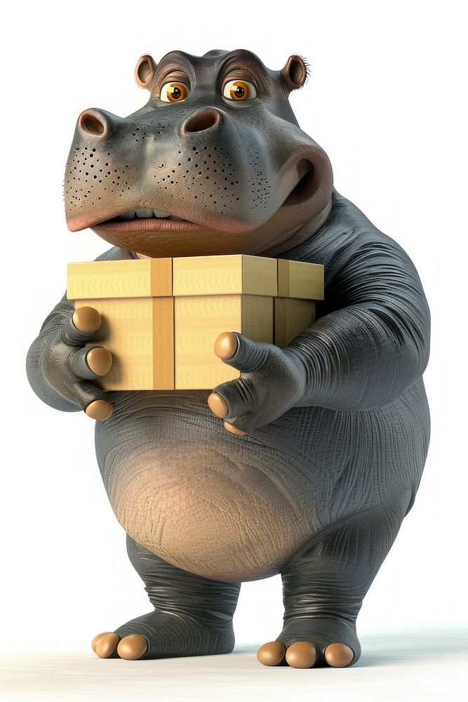 Hippopotamus in delivery costume mammal white background representation.