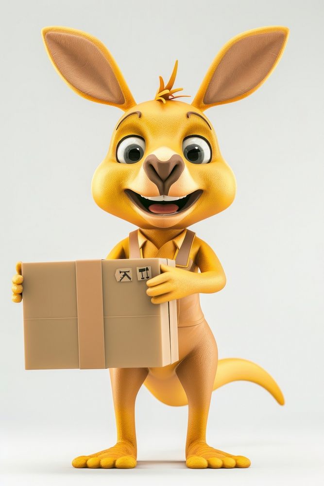 Kangaroo in delivery costume cardboard animal cute.