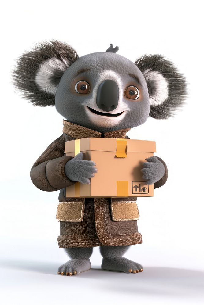 Koala in delivery costume cute toy box.
